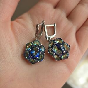 Vintage Style Mystic Topaz,CZ'S Silver Earrings